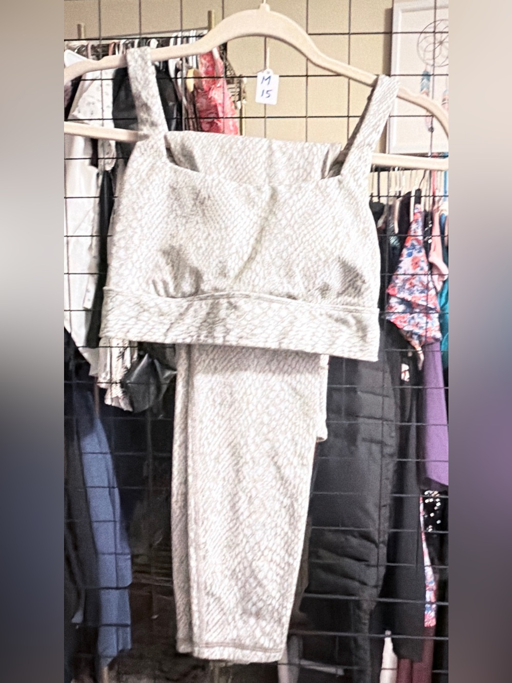 In motion Gray sports bra and matching yoga pants Snake skin print small